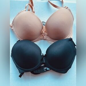Bare Essentials Women's Intimates Set Black and Nude Push Up Underwire Bras 36B